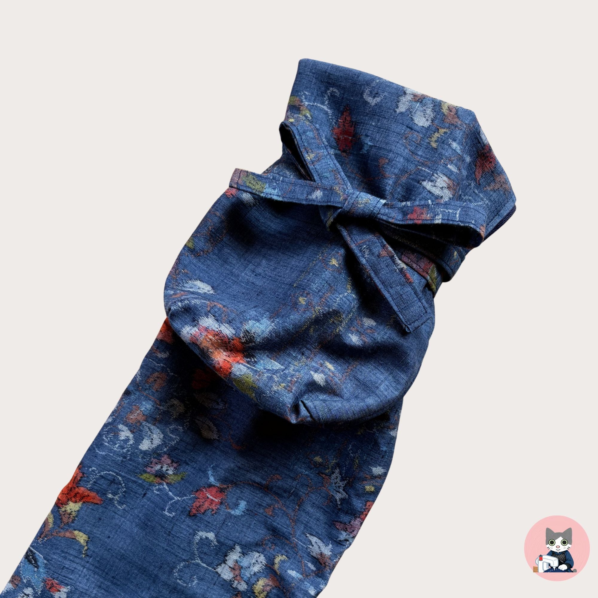 【Certified Tsumugi】Blue-Gray  Floral Arabesque- Ojiya Tsumugi