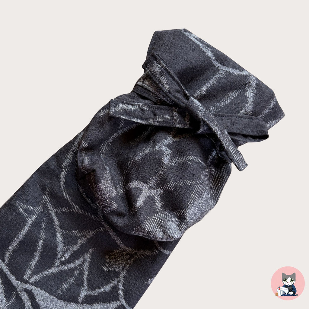 【Certified Tsumugi】Camellia ( Black)- Mud-Dyed Oku-Noto Tsumugi