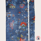 青灰色　花唐草模様　 小千谷紬