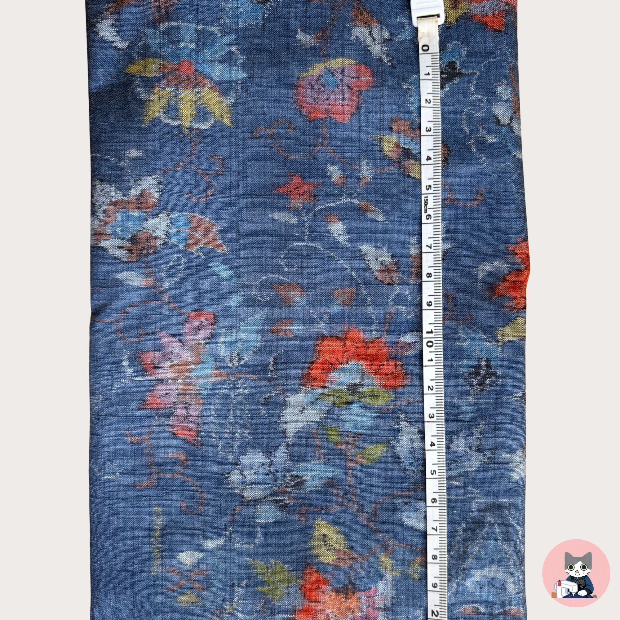 【Certified Tsumugi】Blue-Gray  Floral Arabesque- Ojiya Tsumugi